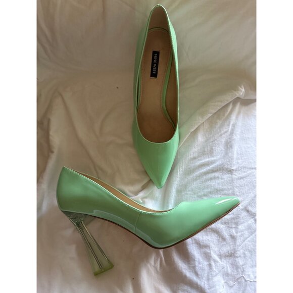 Mint Green Patent Leather Pumps With Clear Flared Heels Size 11 - Picture 1 of 10